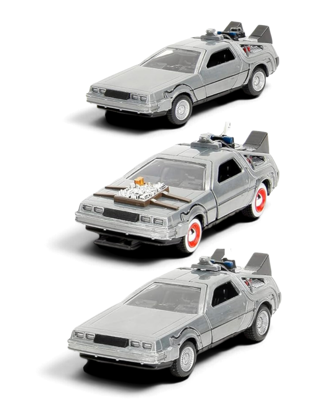 Back to the Future Hollywood Rides 1:32 scale DeLorean Time Machine 3-Pack