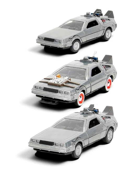 Back to the Future Hollywood Rides 1:32 scale DeLorean Time Machine 3-Pack