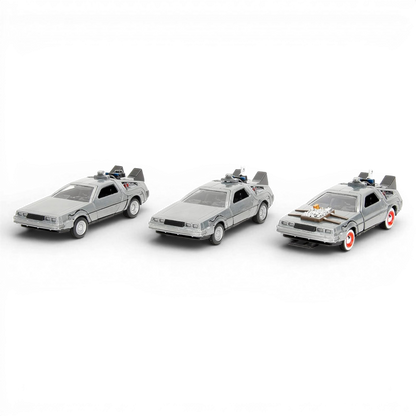 Back to the Future Hollywood Rides 1:32 scale DeLorean Time Machine 3-Pack
